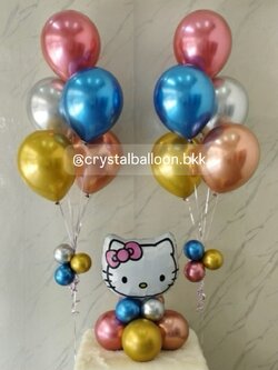 ลูกโป่ง วันเกิดเด็ก ฟอยล์ Kitty ตั้งฐาน 1 ชิ้น พร้อม ช่อลูกโป่งสีโครเมี่ยม ช่อ 5 ลูก 2 ช่อ พร้อมตกแต่ง สามารถเปลี่ยนสีลูกโป่ง/เปลี่ยนฟอยล์ตกแต่งได้