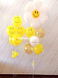ลูกโป่ง แสดงความยินดี ช่อลูกโป่ง ฟอยล์ดอกเดซี่ 1 ช่อ พร้อม ช่อลูกโป่ง หน้ายิ้มเหลือง ช่อ 5 ลูก 1 ช่อ,ลูกโป่งใส ใส่กลิตเตอร์ พร้อมตกเเต่ง สามารถเปลี่ยนสีลูกโป่ง/เปลี่ยนข้อความ/เปลี่ยนฟอยล์ตกแต่งได้