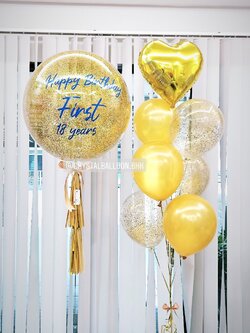 ลูกโป่ง วันเกิด Bubble ขนาด 24" โทนสีเหลือง พร้อม ช่อลูกโป่ง 1 ช่อ,ฟอยล์หัวใจ ขนาด 18" 1 ชิ้น พร้อมตกเเต่ง สามารถเปลี่ยนสีลูกโป่ง/เปลี่ยนฟอยล์ตกแต่ง/เปลี่ยนข้อความได้