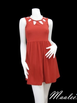 Sale ชุดเดรสสั้น ฉลุคอเสื้อสวยเก๋ สีส้มอมแดง เนื้อผ้าพลิ้วสวย ใส่กับเครื่องประดับดได้ทุกแนว