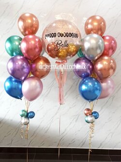 ลูกโป่ง วันเกิด Bubble ขนาด 24" พร้อม ช่อลูกโป่งโครเมี่ยม ช่อ 9 ลูก 2 ช่อ พร้อมตกเเต่ง สามารถเปลี่ยนสีลูกโป่ง/เปลี่ยนข้อความ/เปลี่ยนขนาดได้