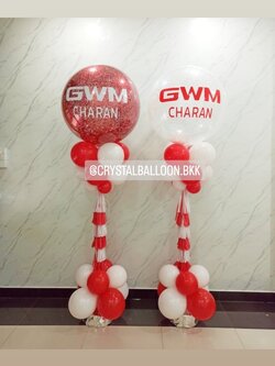 เสาลูกโป่ง เปิดงาน Bubble ขนาด 36" กลิตเตอร์สีขาว 1 เสา พร้อม Bubble ขนาด 36" กลิตเตอร์สีแดง 1 เสา พร้อมตกแต่ง สามารถเปลี่ยนสีลูกโป่ง/เปลี่ยนข้อความได้