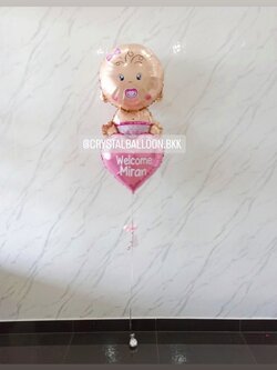 ลูกโป่ง Welcome Baby Girl พร้อม ฟอยล์หัวใจ ขนาด 18" 1 ชิ้น พร้อมตกแต่ง สามารถเปลี่ยนข้อความ/เปลี่ยนสี-ฟอยล์ตกแต่งได้
