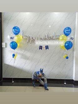 ลูกโป่ง วันเกิดเด็ก Theme Batman 4D พร้อม ช่อลูกโป่ง ช่อ 5 ลูก 2 ช่อ,ฟอยล์ตัวอักษร Happy Birthday 1 ชิ้น,ป้ายธง 3 ตัวอักษร พร้อมตกแต่ง สามารถเปลี่ยนสีลูกโป่ง/เปลี่ยนข้อความ/เปลี่ยนสี-ฟอยล์ตกแต่งได้