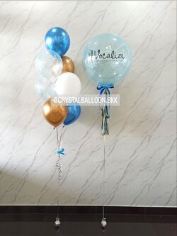 ลูกโป่ง เปิดร้าน Bubble ขนาด 24" กลิตเตอร์สีฟ้า 1 ลูก พร้อม ช่อลูกโป่ง ช่อ 7 ลูก 1 ช่อ พร้อมตกแต่ง สามารถเปลี่ยนสีลูกโป่ง/เปลี่ยนข้อความ/เปลี่ยนขนาดได้