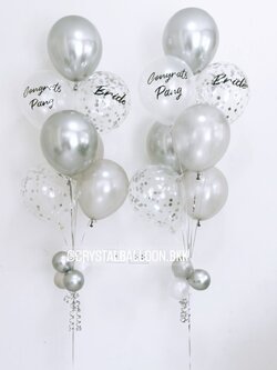 ลูกโป่ง Bride To Be ช่อลูกโป่ง ช่อ 7 ลูก 2 ช่อ Theme เงิน พร้อม ลูกโป่งใส ใส่ Confetti พร้อมตกเเต่ง สามารถเปลี่ยนสีลูกโป่ง/เปลี่ยนข้อความได้