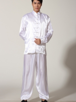 Preorder ชุดจีนชาย แขนยาวผ้าแพร สีขาว ขาจั๊ม