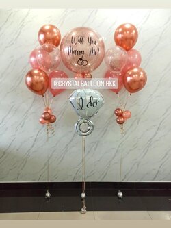 ลูกโป่ง Will You Marry Me? Bubble ขนาด 24" กลิตเตอร์สีโรสโกล 1 ลูก พร้อม ช่อลูกโป่ง ช่อ 5 ลูก 2 ช่อ,ฟอยล์แหวนใหญ่ 1 ชิ้น พร้อมตกแต่ง สามารถเปลี่ยนสีลูกโป่ง/เปลี่ยนข้อความ/เปลี่ยนขนาด/เปลี่ยนฟอยล์ตกแต่งได้