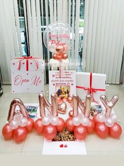 Happy Birthday Surprised Box กล่องเซอร์ไพรส์วันเกิด Bubble USA ขนาด 24" , ฟอยล์ตั้งฐาน 16" 4 ชิ้น ,พร้อมตกแต่ง สามารถใส่รูปได้ 4 ใบ สามารถเปลี่ยนสีลูกโป่ง/เปลี่ยนข้อความได้