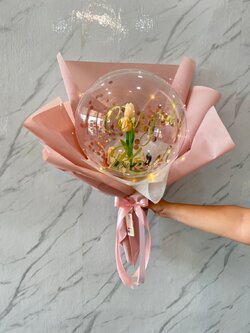 Flower Balloon แสดงความยินดี ดอกทิวลิปประดิษฐ์ 2 ดอก Bubble 18" พร้อมตกแต่ง ไฟประดับ,สามารถใส่เงินได้ 30 ใบ สามารถเปลี่ยนข้อความ/เปลี่ยนสีได้