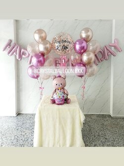 ลูกโป่ง วันเกิด Bubble ขนาด 24" คอนเฟตติสีโรสโกล พร้อม ช่อลูกโป่งสีโครเมี่ยม ช่อ 9 ลูก 2 ช่อ,ลูกโป่งใส ใส่กลิตเตอร์ พร้อมตกแต่ง ฟอยล์หมี นั่ง 1 ชิ้น,ฟอยล์ตัวอักษร Happy Birthday 16" 1 ชิ้น สามารถเปลี่ยนสีลูกโป่ง/เปลี่ยนข้อความ/เปลี่ยนขนาดได้