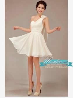 พร้อมเช่า ชุดราตรีสั้น ชุดเพื่อนเจ้าสาว สีครีม Ivory-001D
