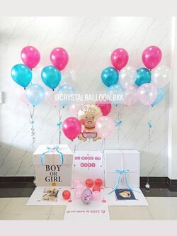 Gender Reveal Surprised Box กล่องทายเพศน้อง พร้อม ช่อลูกโป่ง ช่อ 5 ลูก 4 ช่อ,สามารถใส่รูปได้ 2 ใบ สามารถเปลี่ยนสีลูกโป่ง/เปลี่ยนข้อความ/เปลี่ยนสี-ฟอยล์ตกแต่งได้