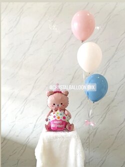 ลูกโป่ง วันเกิดเด็ก ฟอยล์หมี นั่ง สีชมพู 1 ชิ้น พร้อม ช่อลูกโป่ง ช่อ 3 ลูก 1 ช่อ พร้อมตกแต่ง สามารถเปลี่ยนสีลูกโป่ง/เปลี่ยนสี-ฟอยล์ตกแต่งได้