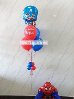 ลูกโป่ง เยี่ยมไข้ ช่อลูกโป่งฟอยล์ Captain America ช่อ 5 ลูก 1 ช่อ พร้อม ฟอยล์ Spider Man 4D 1 ชิ้น พร้อมตกแต่ง สามารถเปลี่ยนสีลูกโป่ง/เปลี่ยนข้อความ/เปลี่ยนฟอยล์ตกแต่งได้