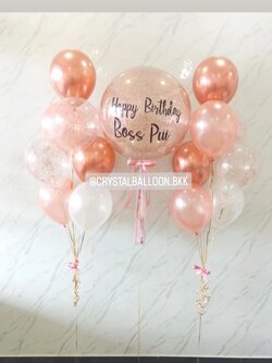 ลูกโป่ง วันเกิด Bubble ขนาด 24" กลิตเตอร์สีโรสโกล 1 ลูก พร้อม ช่อลูกโป่งช่อ 7 ลูก 2 ช่อ Theme สีโรสโกล พร้อมตกแต่ง สามารถเปลี่ยนสีลูกโป่ง/เปลี่ยนข้อความ/เปลี่ยนขนาดได้