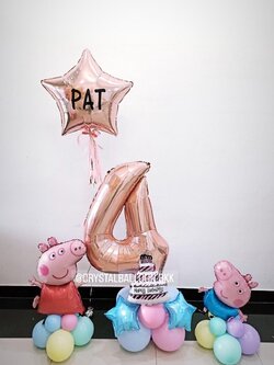 ลูกโป่ง วันเกิดเด็ก Theme Peppa Pig พร้อมตกแต่ง ฟอยล์ตัวเลข ขนาด 40" ตั้งฐาน 1 ชิ้น,ฟอยล์ดาว ขนาด 24"+พู่ สามารถเปลี่ยนสีลูกโป่ง/เปลี่ยนข้อความ/เปลี่ยนสี-ฟอยล์ตัวเลข/เปลี่ยนฟอยล์ตกแต่งได้