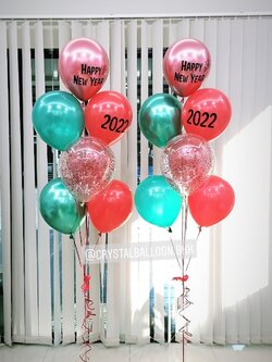 ลูกโป่ง Happy New Year ช่อลูกโป่ง 7 ลูก 2 ช่อ พร้อมตกแต่ง ลูกโป่งใส ใส่กลิตเตอร์ สามารถเปลี่ยนสีลูกโป่ง/เปลี่ยนข้อความได้