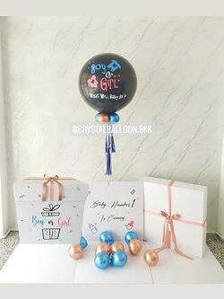 Gender Reveal Surprised Box กล่องทายเพศน้อง ลูกโป่งยาง ขนาด 24" สีดำ พร้อมตกแต่ง สามารถใส่รูปได้ 4 ใบ สามารถเปลี่ยนสีลูกโป่ง/เปลี่ยนข้อความได้