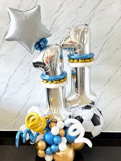 ลูกโป่ง วันเกิดเด็ก Theme ฟุตบอล ฟอยล์ตัวเลข ขนาด 40" ตั้งฐาน 2 ชิ้น พร้อม ฟอยล์ดาว ขนาด 24" 1 ชิ้น พร้อมตกแต่ง สามารถเปลี่ยนสีลูกโป่ง/เปลี่ยนสี-ฟอยล์ตัวเลข/เปลี่ยนฟอยล์ตกแต่งได้