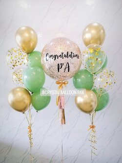 ลูกโป่ง แสดงความยินดี Bubble ขนาด 24" สีแชมเปญ พร้อม ช่อลูกโป่ง ช่อ 7 ลูก 2 ช่อ,ลูกโป่งใส ใส่ Confetti พร้อมตกเเต่ง สามารถเปลี่ยนสีลูกโป่ง/เปลี่ยนข้อความ/เปลี่ยนขนาดได้