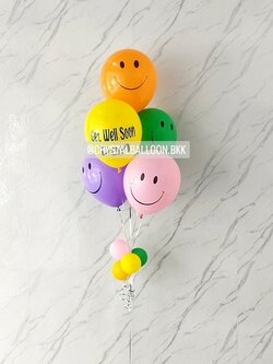 ลูกโป่ง เยี่ยมไข้ ช่อลูกโป่งหน้ายิ้ม หลากสี ช่อ 5 ลูก 1 ช่อ พร้อมตกแต่ง สามารถเปลี่ยนสีลูกโป่ง/เปลี่ยนข้อความได้