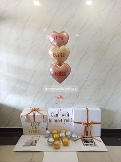 Gender Reveal Surprise Box กล่องเซอร์ไพรส์ทายเพศ พร้อม ฟอยล์หัวใจ 18" 3 ชิ้น พร้อมตกเเต่ง สามารถใส่รูปได้ 2 ใบ สามารถเปลี่ยนสีลูกโป่ง/เปลี่ยนข้อความ/เปลี่ยนสีฟอยล์ตกเเต่งได้
