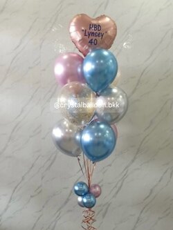 ลูกโป่ง วันเกิด ช่อลูกโป่ง ช่อ 10 ลูก 1 ช่อ,สีฟ้าโครเมี่ยม/ชมพูอ่อนโครเมี่ยม/เงินโครเมี่ยม/ลูกโป่งใส ใส่กลิตเตอร์ทอง,ฟอยล์หัวใจ ขนาด 18" 1 ชิ้น สีโรสโกลด์ พร้อมตกเเต่ง สามารถเปลี่ยนสีลูกโป่ง/เปลี่ยนฟอยล์ตกแต่งได้