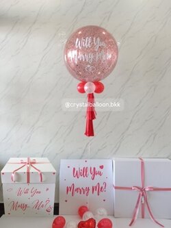 Will You Marry Me Surprised Box กล่องเซอร์ไพรส์ขอแต่งงาน Bubble ขนาด 24" กลิตเตอร์ขาวมุก พร้อมตกแต่ง สามารถใส่รูปได้ 4 ใบ สามารถเปลี่ยนสีลูกโป่ง/เปลี่ยนข้อความได้