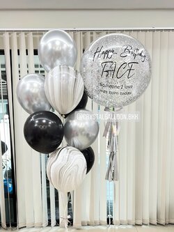 ลูกโป่ง วันเกิด Bubble 24" Theme เงิน-ดำ พร้อม ช่อลูกโป่ง ช่อ 9 ลูก 1 ช่อ,ลูกโป่งลายหิน USA 2 ลูก พร้อมตกเเต่ง สามารถเปลี่ยนสีลูกโป่ง/เปลี่ยนข้อความ/เปลี่ยนขนาดได้