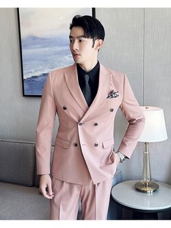 Preorder ชุดสูทชาย สีชมพูนู๊ด 4 กระดุม (ไม่มีเสื้อกั๊ก)