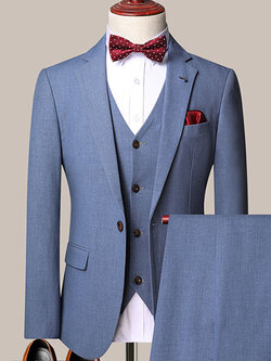 Pre-order ชุดสูทชาย เนื้อผ้าฟูเด้ง สีฟ้า (พร้อมเสื้อกั๊ก)