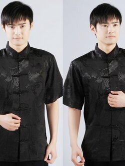 Pre-order ชุดจีน เสื้อจีนชาย แขนสั้น สีดำ