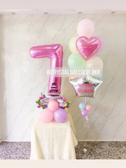 ลูกโป่ง วันเกิดเด็ก ช่อลูกโป่งฟอยล์หัวใจ ขนาด 18",ฟอยล์ดาว ขนาด 24" ช่อ 10 ลูก 1 ช่อ พร้อม ฟอยล์ตัวเลข ขนาด 40" ตั้งฐาน 1 ชิ้น พร้อมตกแต่ง สามารถเปลี่ยนสีลูกโป่ง/เปลี่ยนข้อความ/เปลี่ยนสี-ฟอยล์ตัวเลขได้