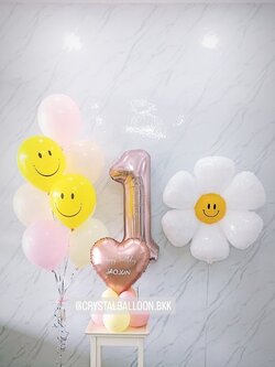 ลูกโป่ง วันเกิดเด็ก ช่อลูกโป่ง 7 ลูก 1 ช่อ พร้อม ฟอยล์หัวใจ ขนาด 18" ตั้งฐาน 1 ชิ้น พร้อมตกแต่ง ฟอยล์ตัวเลข ขนาด 40" 1 ชิ้น,ฟอยล์ดอกเดซี่ 1 ชิ้น สามารถเปลี่ยนสีลูกโป่ง/เปลี่ยนข้อความ/เปลี่ยนสี-ฟอยล์ตัวเลข/เปลี่ยนฟอยล์ตกแต่งได้