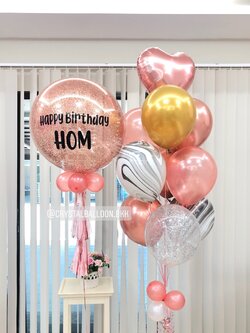 ลูกโป่ง วันเกิด Bubble ขนาด 24" สีโรสโกล พร้อม ช่อลูกโป่ง ช่อ 10 ลูก 1 ช่อ,ลูกโป่งลายหิน USA 2 ลูก,ลูกโป่งใส ใส่กลิตเตอร์,ฟอยล์หัวใจ ขนาด 18" 1 ชิ้น พร้อมตกเเต่ง สามารถเปลี่ยนสีลูกโป่ง/เปลี่ยนฟอยล์ตกแต่ง/เปลี่ยนข้อความ/เปลี่ยนขนาดได้