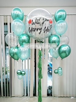 ลูกโป่ง Will You Marry Me? Bubble ขนาด 36" Theme สีเขียว พร้อมตกแต่ง ช่อลูกโป่ง 7 ลูก 2 ช่อ,ลูกโป่งใส ใส้กลิตเตอร์ สามารถเปลี่ยนสีลูกโป่ง/เปลี่ยนข้อความ/เปลี่ยนขนาดได้