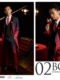 พร้อมเช่า สูทแฟนซี สูท Long Tail สากลแนววินเทจ ไล่เฉดสีโทนแดงดำ