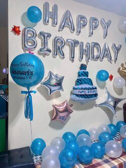ลูกโป่ง วันเกิด HAPPY BIRTHDAY 13 ตัว ตัวอักษรสีเงิน พร้อม ฟอยล์กลม USA ขนาด 18",หมวกปาร์ตี้ 2 ใบ พร้อมตกเเต่ง สามารถเปลี่ยนสีลูกโป่ง/เปลี่ยนข้อความ/เปลี่ยนสี-ฟอยล์ตกเเต่งได้