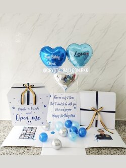 Happy Birthday Surprised Box กล่องเซอร์ไพรส์วันเกิด ฟอยล์หัวใจ ขนาด 18" 3 ชิ้น พร้อมตกแต่ง สามารถใส่รูปได้ 2 ใบ สามารถเปลี่ยนสีลูกโป่ง/เปลี่ยนข้อความ/เปลี่ยนสี-ฟอยล์ตกแต่งได้