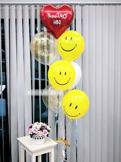 ลูกโป่ง วันเกิด ลูกโป่งหน้ายิ้ม น่ารัก น่ารัก สีสัน สดใส พร้อม ฟอยล์หัวใจ ขนาด 18" 1 ชิ้น,ลูกโป่งใส ใส่กลิตเตอร์ พร้อมตกเเต่ง สามารถเปลี่ยนสีลูกโป่ง/เปลี่ยนสี-ฟอยล์ตกแต่ง/เปลี่ยนข้อความได้