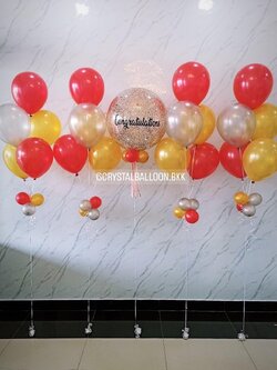 ลูกโป่ง แสดงความยินดี Bubble ขนาด 24" พร้อม ช่อลูกโป่ง ช่อ 5 ลูก 4 ช่อ พร้อมตกเเต่ง สามารถเปลี่ยนสีลูกโป่ง/เปลี่ยนข้อความ/เปลี่ยนขนาดได้
