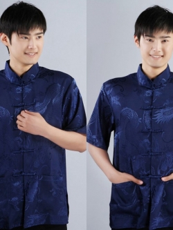 Pre-order ชุดจีน เสื้อจีนชาย แขนสั้น สีน้ำเงิน