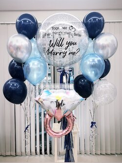 ลูกโป่ง Will You Marry Me? Bubble ขนาด 36" พร้อมตกแต่ง ช่อลูกโป่ง 7 ลูก 2 ช่อ,ลูกโป่งใส ใส่กลิตเตอร์,ฟอยล์แหวนใหญ่ 1 ชิ้น สามารถเปลี่ยนสีลูกโป่ง/เปลี่ยนข้อความ/เปลี่ยนฟอยล์ตกแต่ง/เปลี่ยนขนาดได้