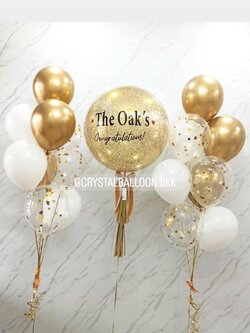 ลูกโป่ง เปิดร้าน Bubble ขนาด 24" สีทอง พร้อมตกแต่ง ช่อลูกโป่ง 9 ลูก 2 ช่อ,ลูกโป่งใส ใส่คอนเฟตติ สามารถเปลี่ยนสีลูกโป่ง/เปลี่ยนข้อความ/เปลี่ยนขนาดได้