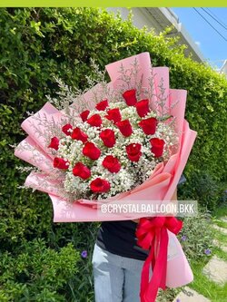 ช่อดอกกุหลาบแดง แสดงความยินดี นำเข้า คัด Size ช่อ 20 ดอก 1 ช่อ พร้อมตกแต่ง สามารถเปลี่ยนสีได้
