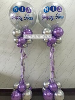 เสาลูกโป่ง Grand Opening Bubble ขนาด 36" กลิตเตอร์สีเงิน 2 เสา พร้อมตกเเต่ง สามารถเปลี่ยนสีลูกโป่ง/เปลี่ยนข้อความได้