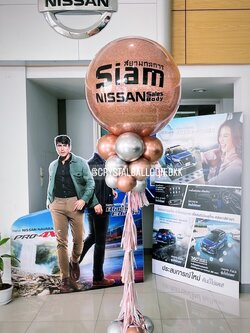 เสาลูกโป่ง เปิดงาน-เปิดร้าน Bubble ขนาด 36" Theme สีโรสโกลด์-สีเงิน พร้อมตกแต่ง สามารถเปลี่ยนสีลูกโป่ง/เปลี่ยนข้อความได้