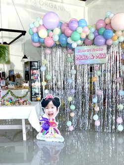 Organic Backdrop วันเกิดเด็กหญิง ขนาด 3x2 พร้อมตกแต่ง ช่อลูกโป่งหลากสี ราคาโทรสอบถาม