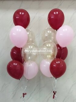 ลูกโป่ง วันเกิด ช่อลูกโป่ง ช่อ 7 ลูก 2 ช่อ ธีมสีแดง-ทอง ลูกโป่งใส ใส่กลิตเตอร์ พร้อมตกเเต่ง สามารถเปลี่ยนสีลูกโป่งได้